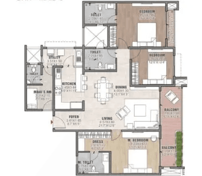 3 BHK - Type B Floor Plan